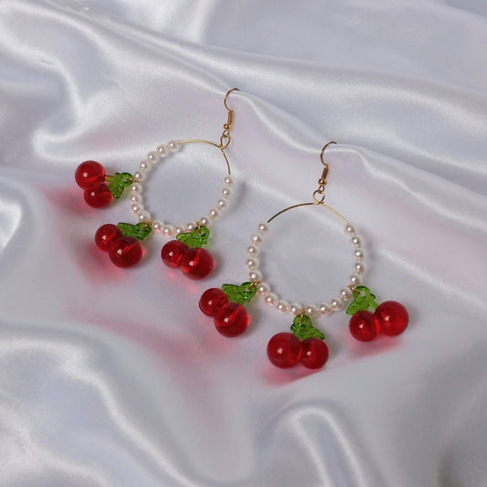 Cherry Bead Hoop Earrings - Pearl Jewellery,Pearl Earrings,Red Bead Earrings In The UK,Cherry Earrings,Cherry Jewellery In The UK