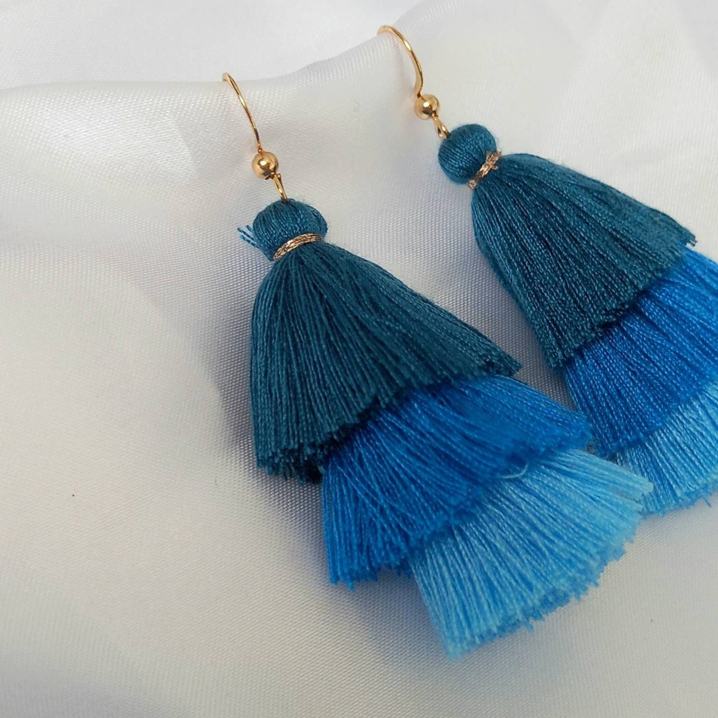 Blue & Gold Tassel Earrings - Blue Tassel Earrings,Blue Tassel Jewellery,Gold Jewellery In The UK,Gold Earrings In The UK,Funky Earrings