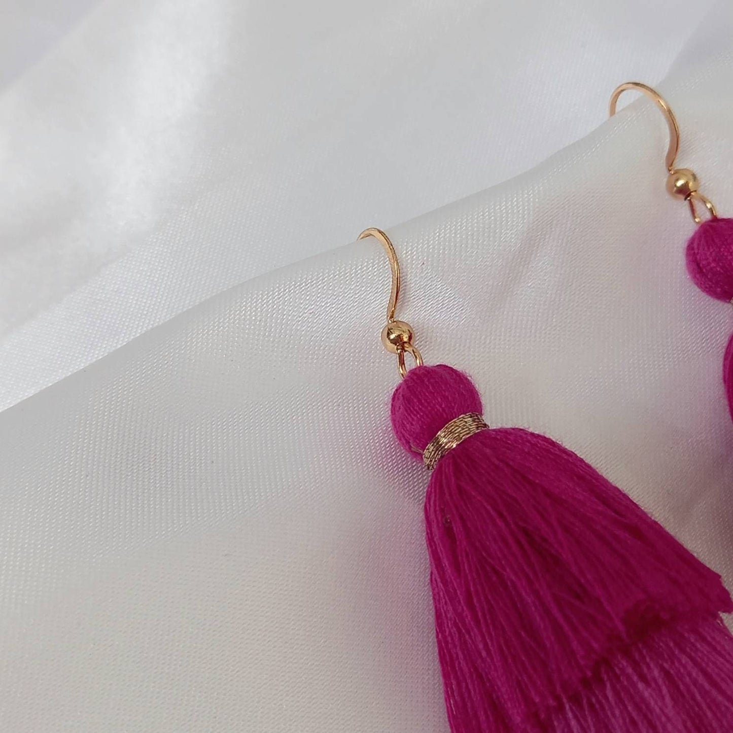 Pink & Gold Tassel Earrings -  Pink Tassel Earrings,Pink Tassel Jewellery,Gold Jewellery In The UK,Gold Earrings In The UK,Funky Earrings
