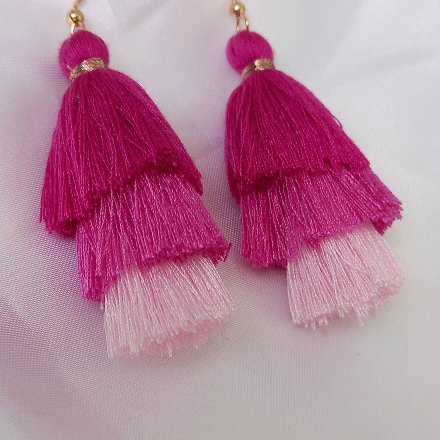 Pink & Gold Tassel Earrings -  Pink Tassel Earrings,Pink Tassel Jewellery,Gold Jewellery In The UK,Gold Earrings In The UK,Funky Earrings