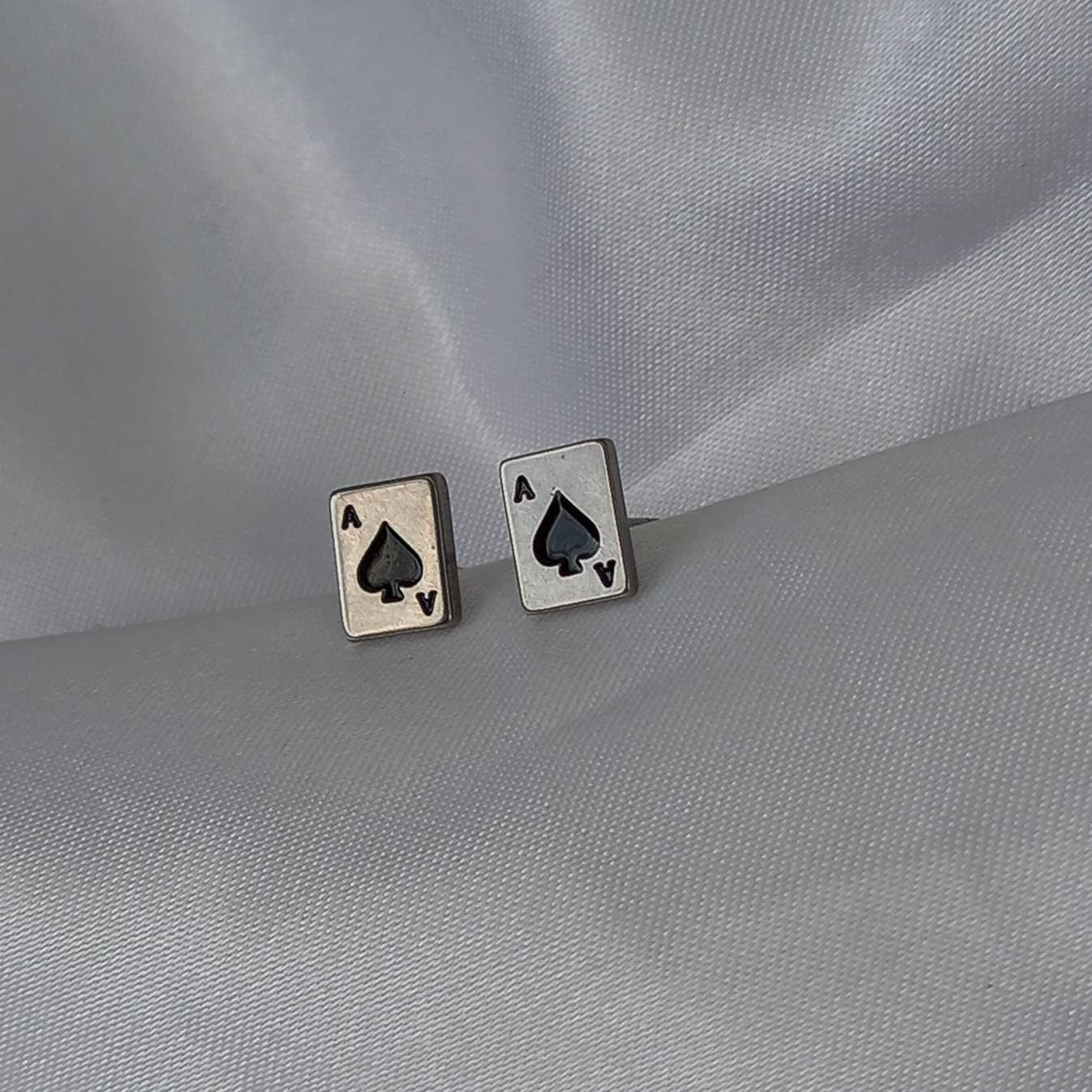 Silver Card Stud Earrings - Ace Of Spades Earrings,Card Jewlellery,Small Stud Earrings In The UK,Silver Jewellery In The UK