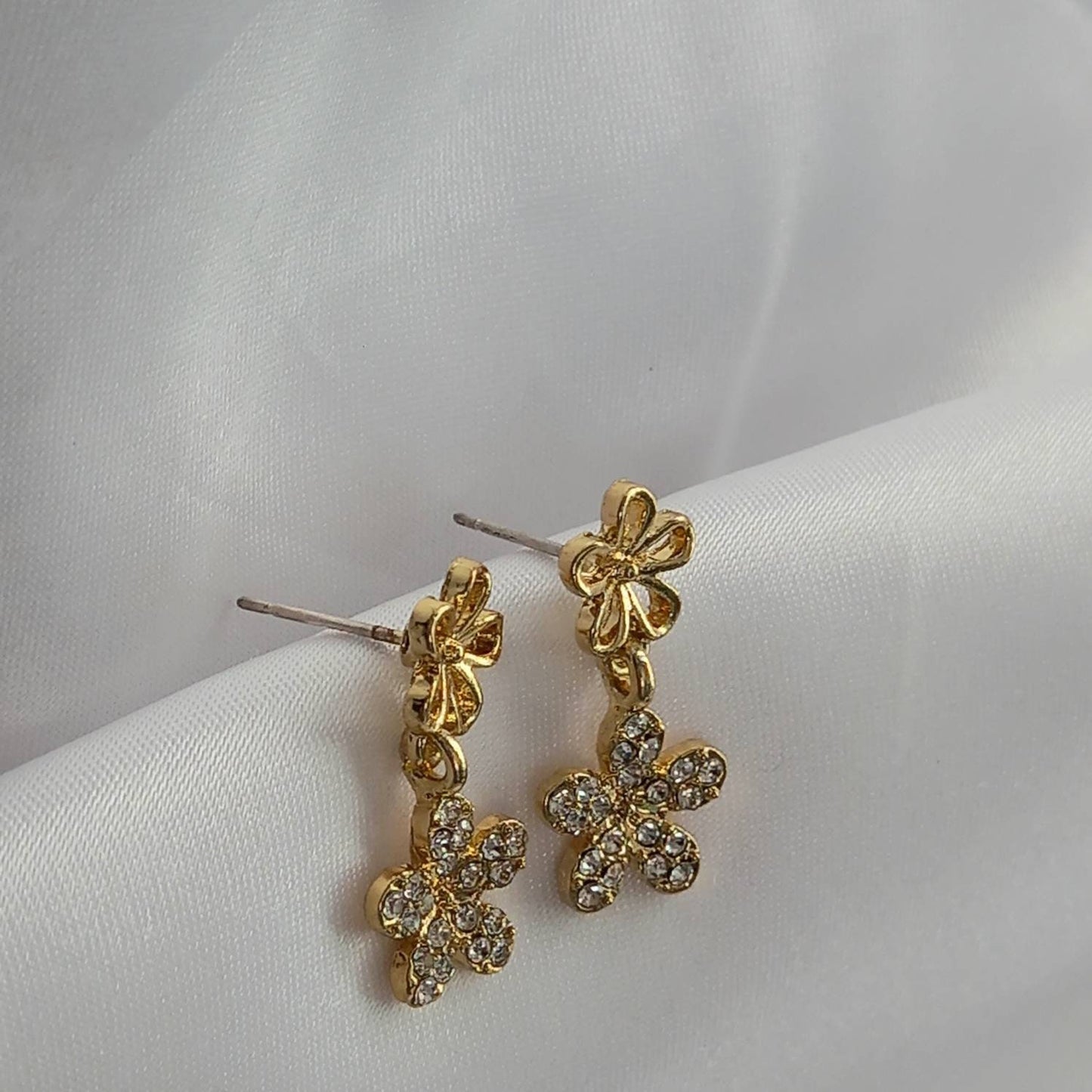 Gold Flower Drop Earrings - Gold Flower Earrings,Gold Flower Jewellery,Floral Earrings,Gold Earrings In The UK,Gold Jewellery In The UK