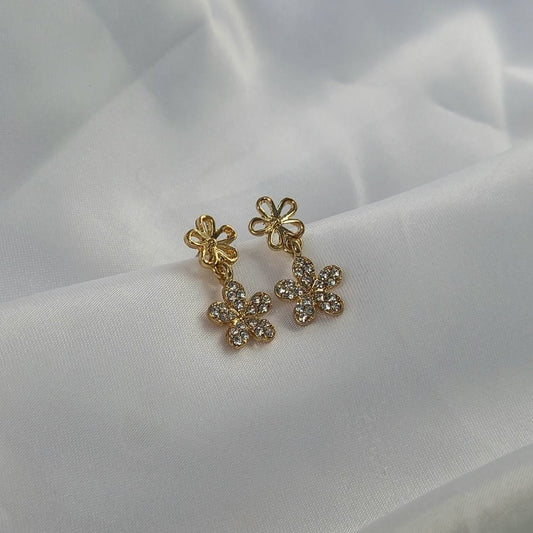 Gold Flower Drop Earrings - Gold Flower Earrings,Gold Flower Jewellery,Floral Earrings,Gold Earrings In The UK,Gold Jewellery In The UK