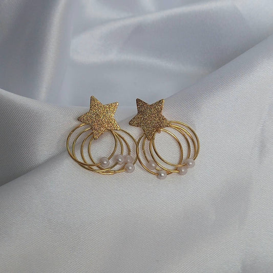 Gold Star Stud Drop Earrings - Star Earrings,Pearl Earrings,Small Earrings,Small Drop Earrings,Small Studs,Gold Jewellery,Earrings In The UK