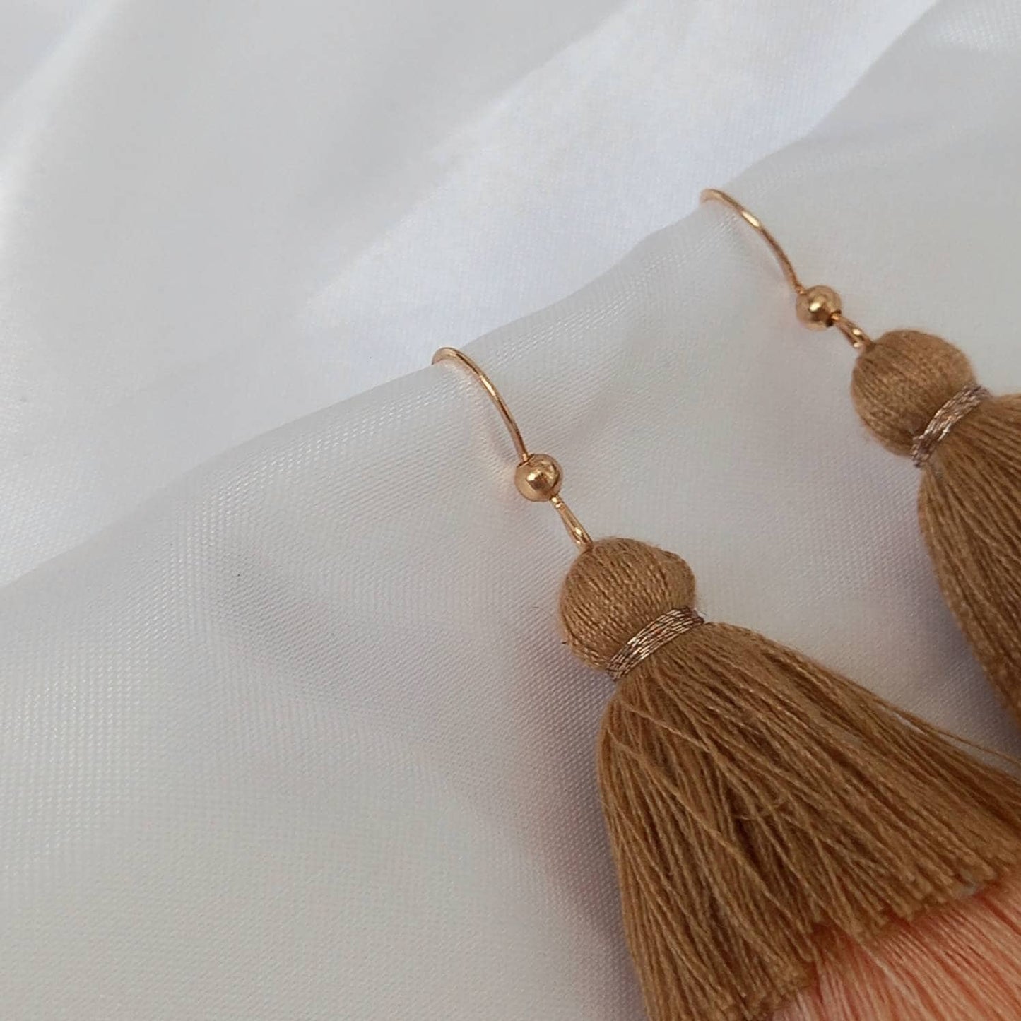 Neutral & Gold Tassel Earrings - Neutral Tassel Earrings,Neutral Jewellery,Gold Jewellery In The UK,Gold Earrings In The UK,Funky Earrings