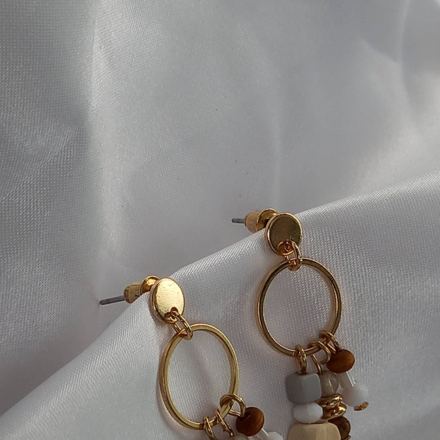 Gold Beaded Drop Earrings -Beaded Jewellery,Small Beaded Earrings,Small Gold Earrings In The UK,Wooden Bead Earrings,Wooden Beaded Jewellery