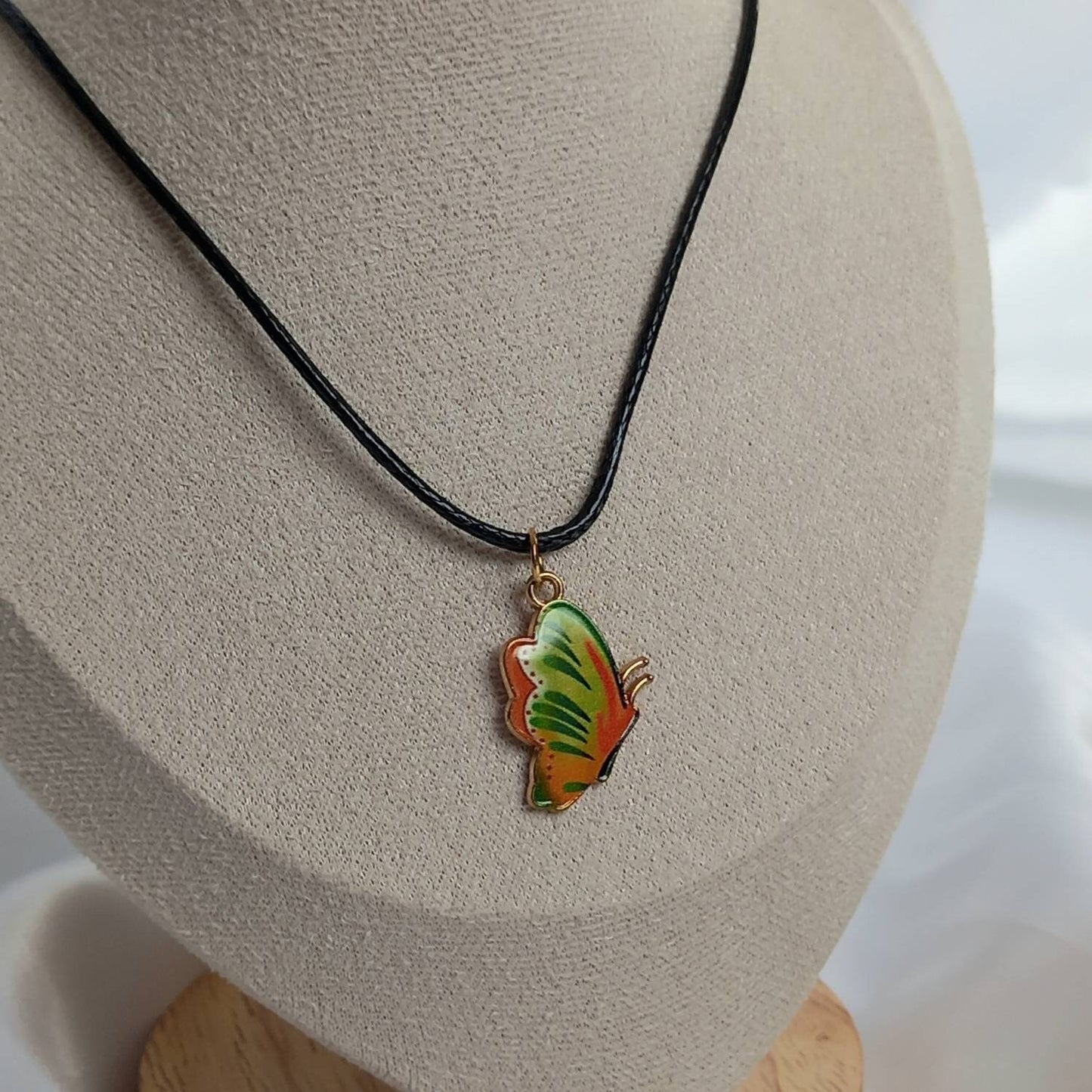 Orange Butterfly Charm Necklace - Orange Butterfly Necklaces,Butterfly Jewellery,Butterflies,Black Necklaces In The UK,Jewellery In The UK