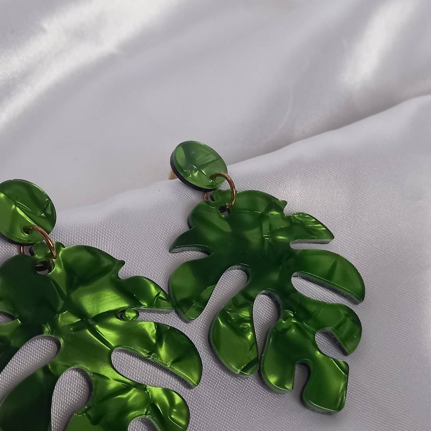 Chunky Green Leaf Drop Earrings - Green Earrings In The UK,Tropical Earrings,Leaf Jewellery In The UK,Chunky Earrings,Green Resin Earrings