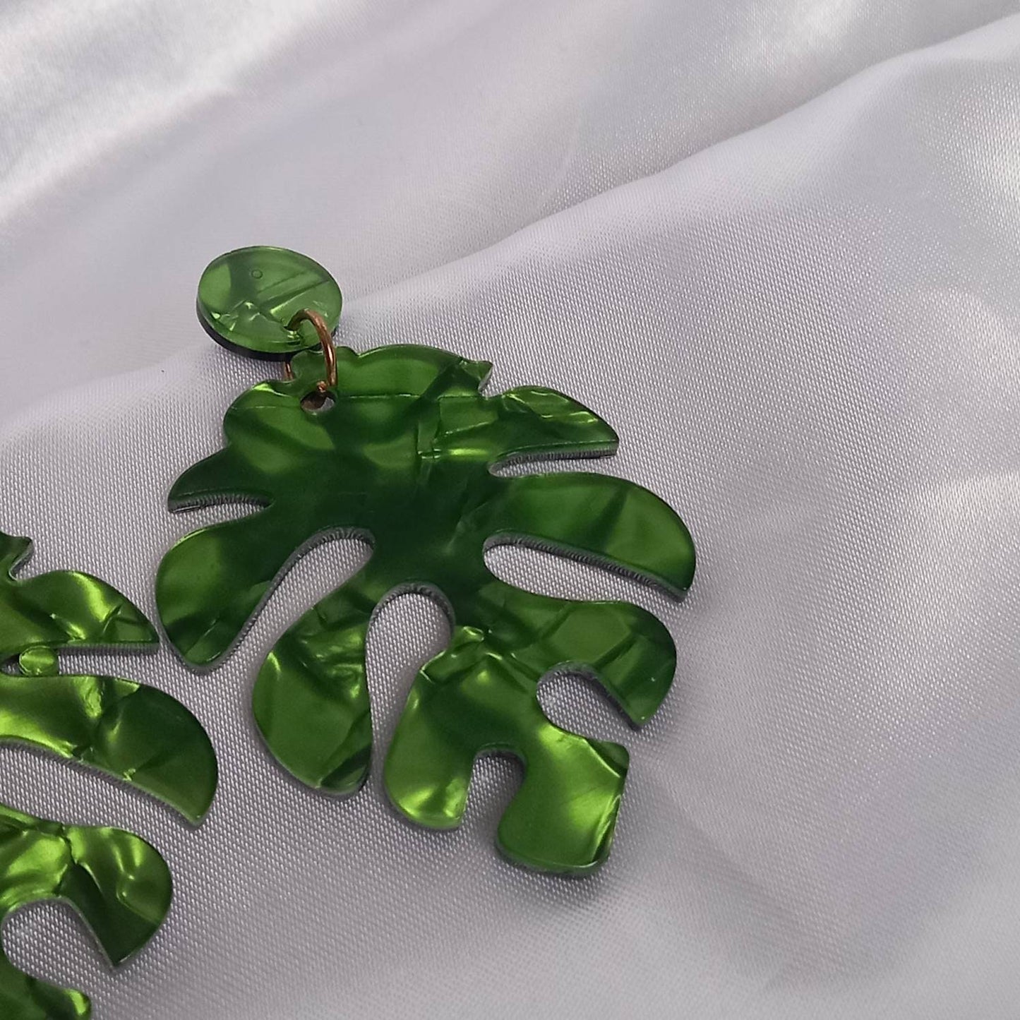 Chunky Green Leaf Drop Earrings - Green Earrings In The UK,Tropical Earrings,Leaf Jewellery In The UK,Chunky Earrings,Green Resin Earrings