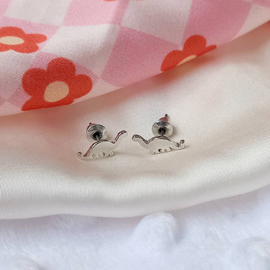 Silver Dinosaur Stud Earrings - Silver Dinosaur Earrings,Silver Stud Earrings,Silver  Jewellery,Dinosaur Jewellery,Novelty,Funky Jewellery