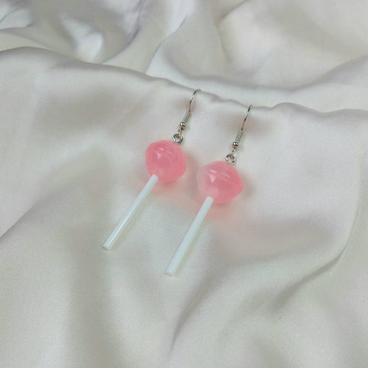 Pink Lollypop Drop Earrings - Pink Lollipop Earrings,Pink Sweet Earrings,Novelty Earrings,Funky Earrings In The UK,Pink Jewellery In The UK