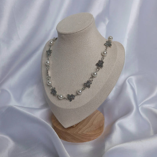 Silver Butterfly Chain Necklace-Silver Butterfly Necklace,Silver Necklaces In The UK, Silver Jewellery In The UK,Butterflies,Pearl Necklaces