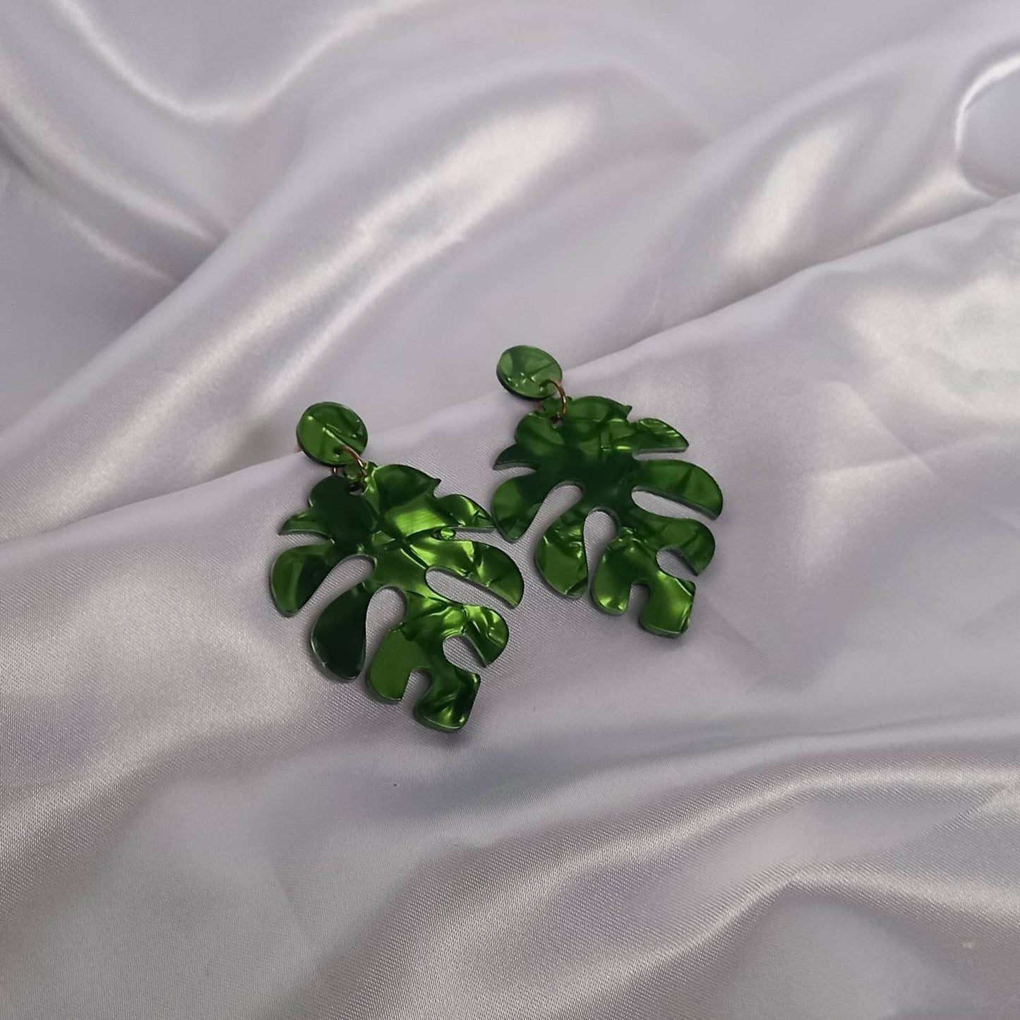 Chunky Green Leaf Drop Earrings - Green Earrings In The UK,Tropical Earrings,Leaf Jewellery In The UK,Chunky Earrings,Green Resin Earrings