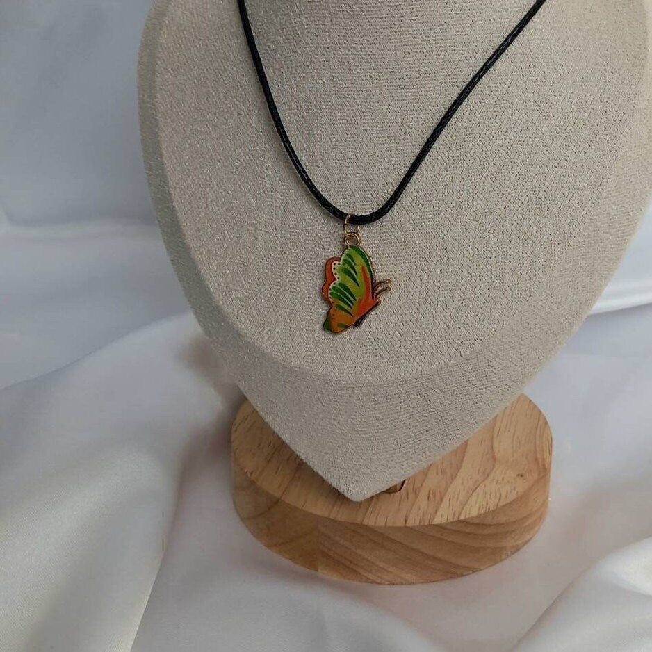 Orange Butterfly Charm Necklace - Orange Butterfly Necklaces,Butterfly Jewellery,Butterflies,Black Necklaces In The UK,Jewellery In The UK