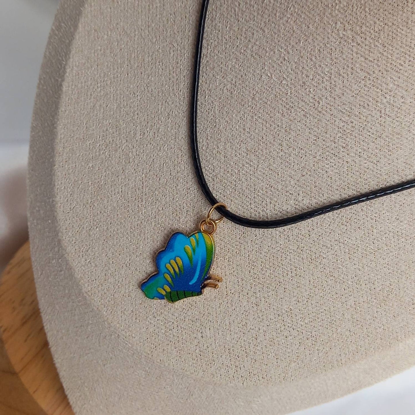 Blue Butterfly Charm Necklace - Blue Butterfly Necklaces,Blue Butterfly Jewellery,Butterflies,Black Necklaces In The UK,Jewellery In The UK
