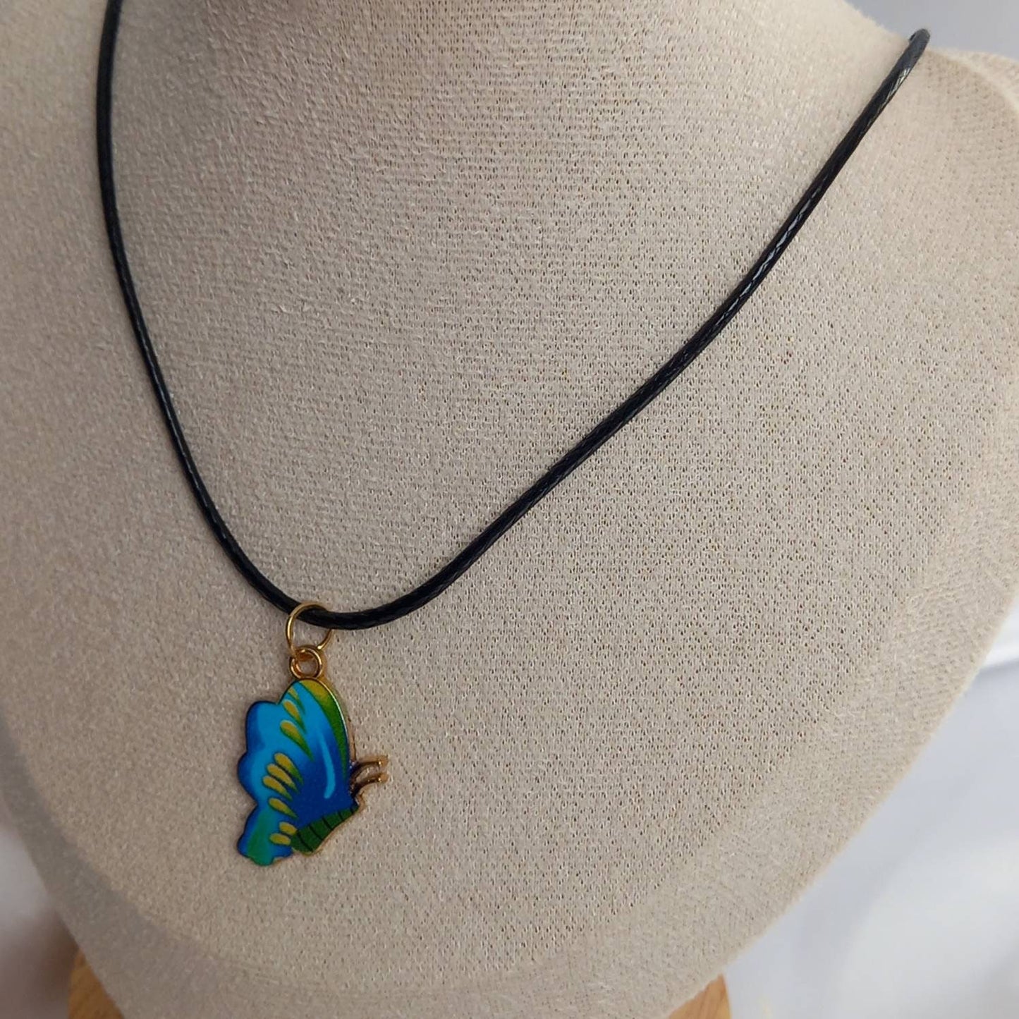 Blue Butterfly Charm Necklace - Blue Butterfly Necklaces,Blue Butterfly Jewellery,Butterflies,Black Necklaces In The UK,Jewellery In The UK