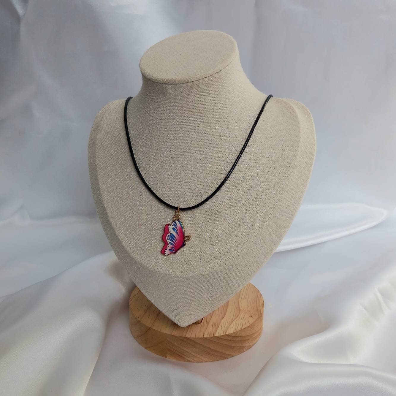 Pink Butterfly Charm Necklace - Pink Butterfly Necklaces,Pink Butterfly Jewellery,Butterflies,Black Necklaces In The UK,Jewellery In The UK
