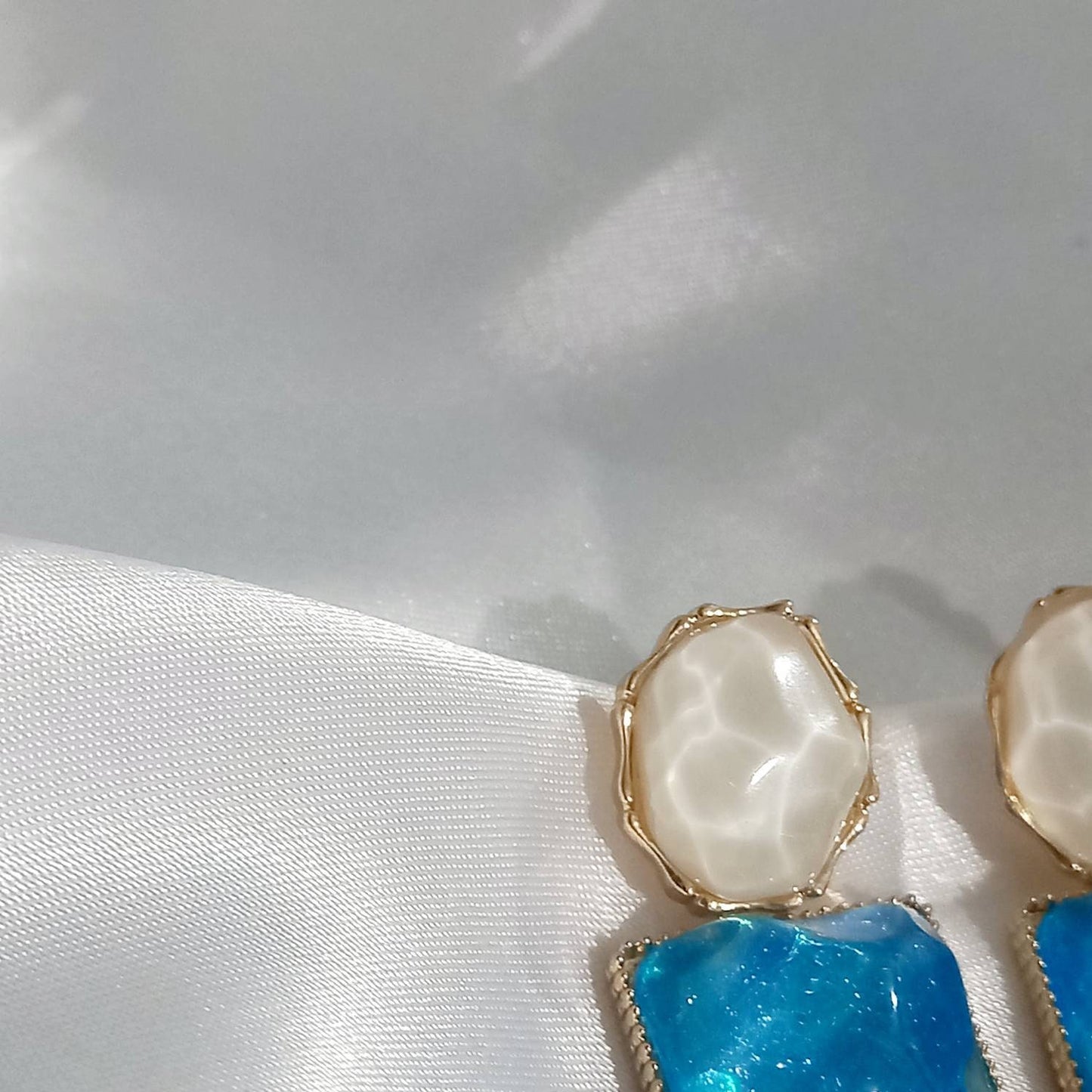 Blue and White Resin Drop Earrings - Blue Earrings,White Earrings,Gold Earrings,Resin Earrings,Chunky Blue Earrings In The UK,Blue Jewellery