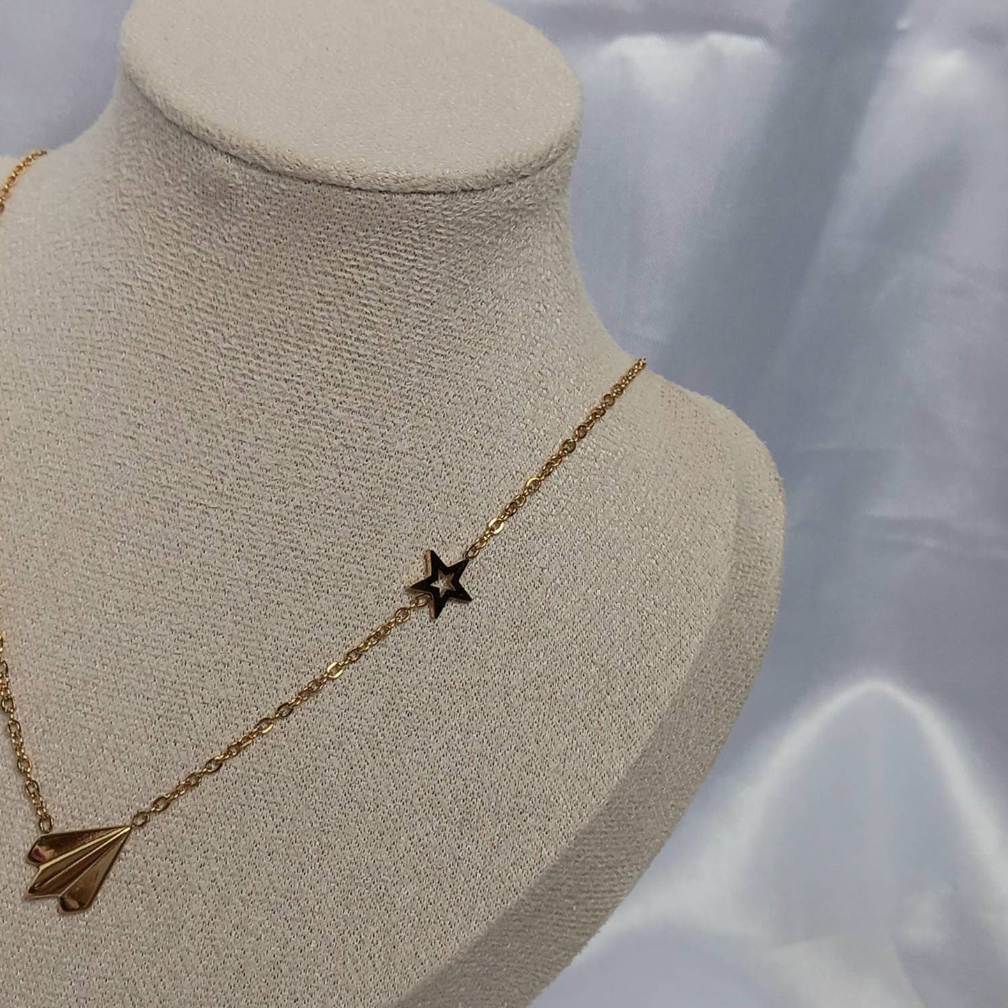 Gold Paper Plane Style Necklace - Small Gold Necklaces In The UK,Gold Jewellery In The UK,Airplane Neclace,Star Necklace,Star Jewellery