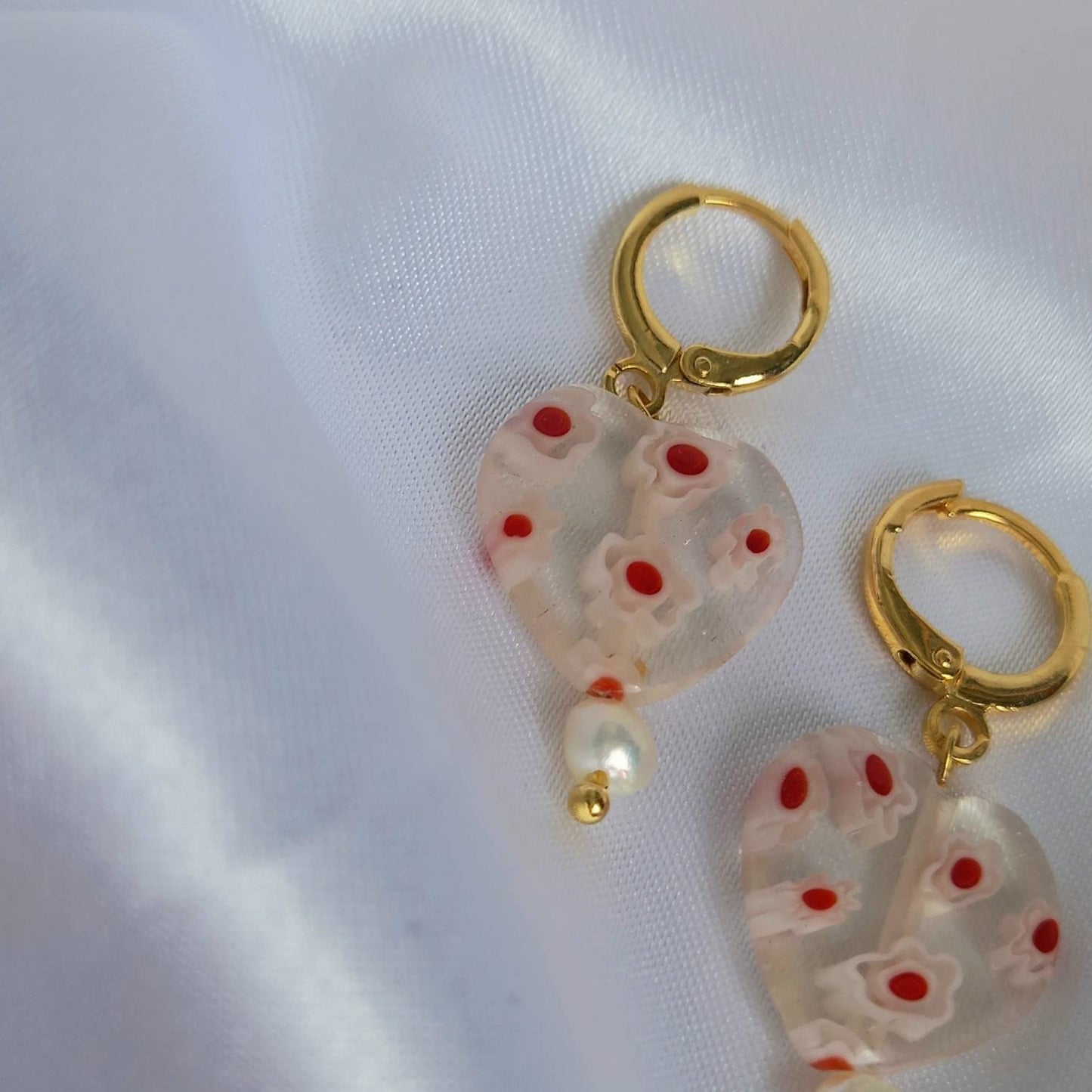 Pink & Gold Retro Heart Bead Earrings - Bead Heart Earrings,Beaded Earrings,Heart Jewellery,Pink Earrings In The UK,Pink Jewellery In The UK