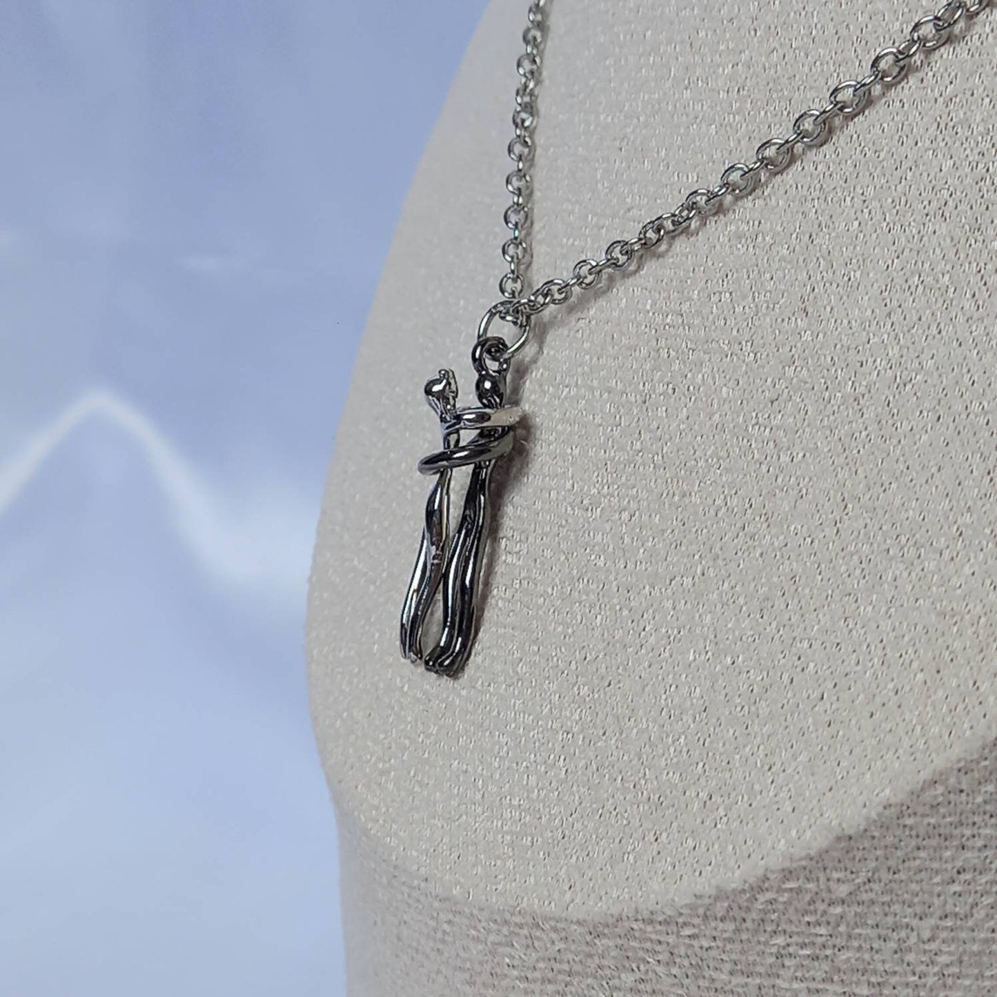 Silver Hugging Figure Necklace - Silver Hug Necklace,Silver Neclaces In The UK,Hugging Necklace,Silver Dancing Necklace,Friendship,Dancer