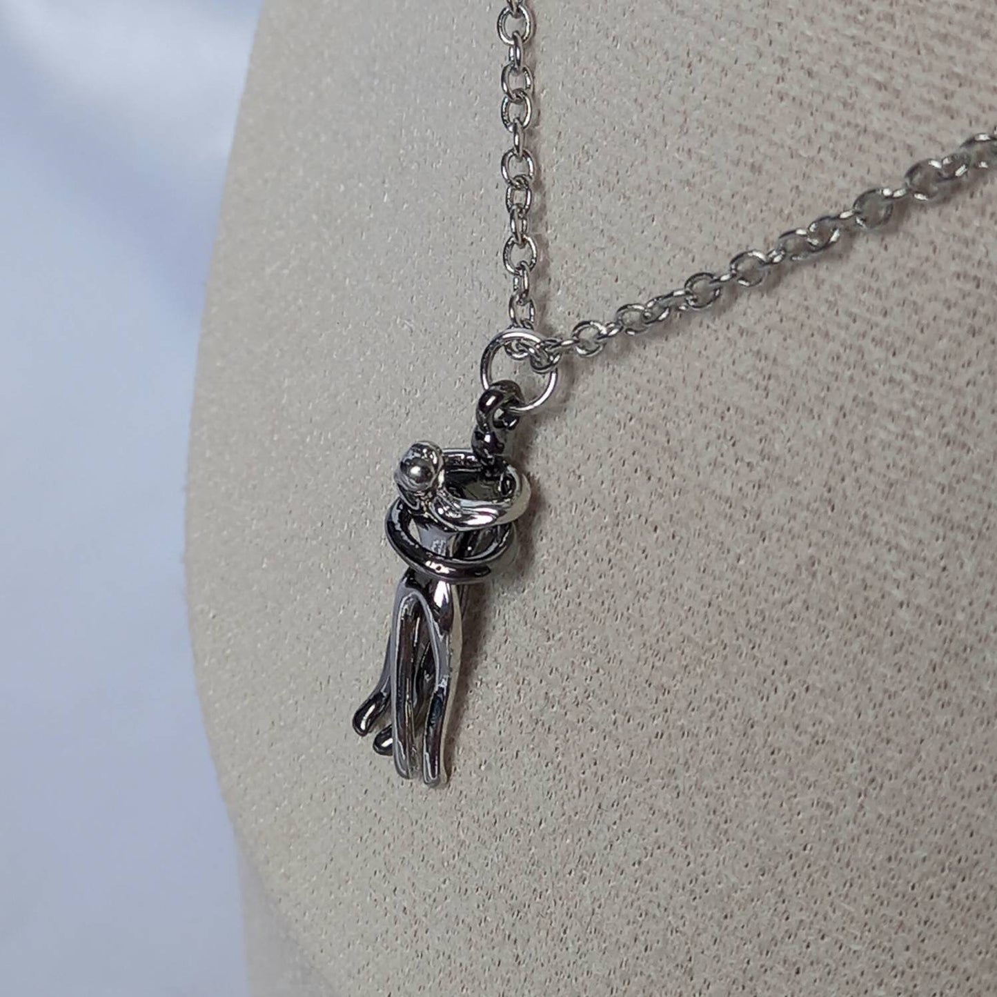 Silver Hugging Figure Necklace - Silver Hug Necklace,Silver Neclaces In The UK,Hugging Necklace,Silver Dancing Necklace,Friendship,Dancer