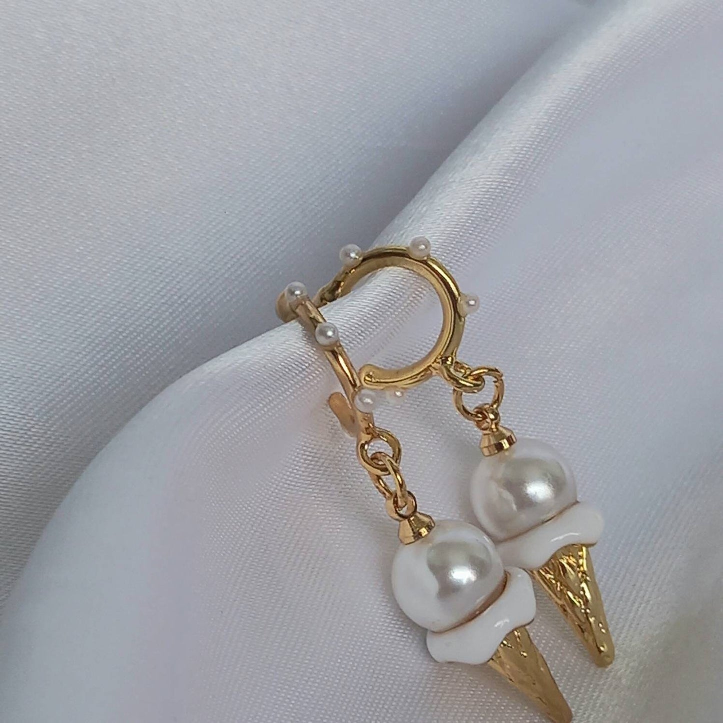 Ice Cream Pearl Hoop Earrings - Pearl Jewellery,Pearl Earrings,Gold Earrings,Hoop Earrings In The UK,Gold Hoops In The UK,Pearl Jewellery
