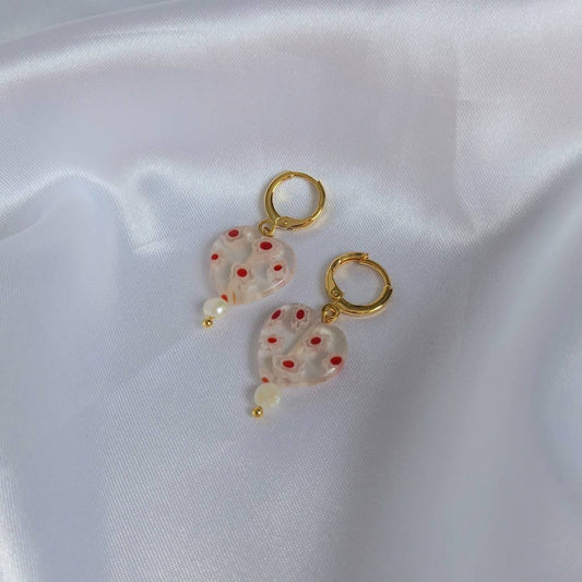 Pink & Gold Retro Heart Bead Earrings - Bead Heart Earrings,Beaded Earrings,Heart Jewellery,Pink Earrings In The UK,Pink Jewellery In The UK