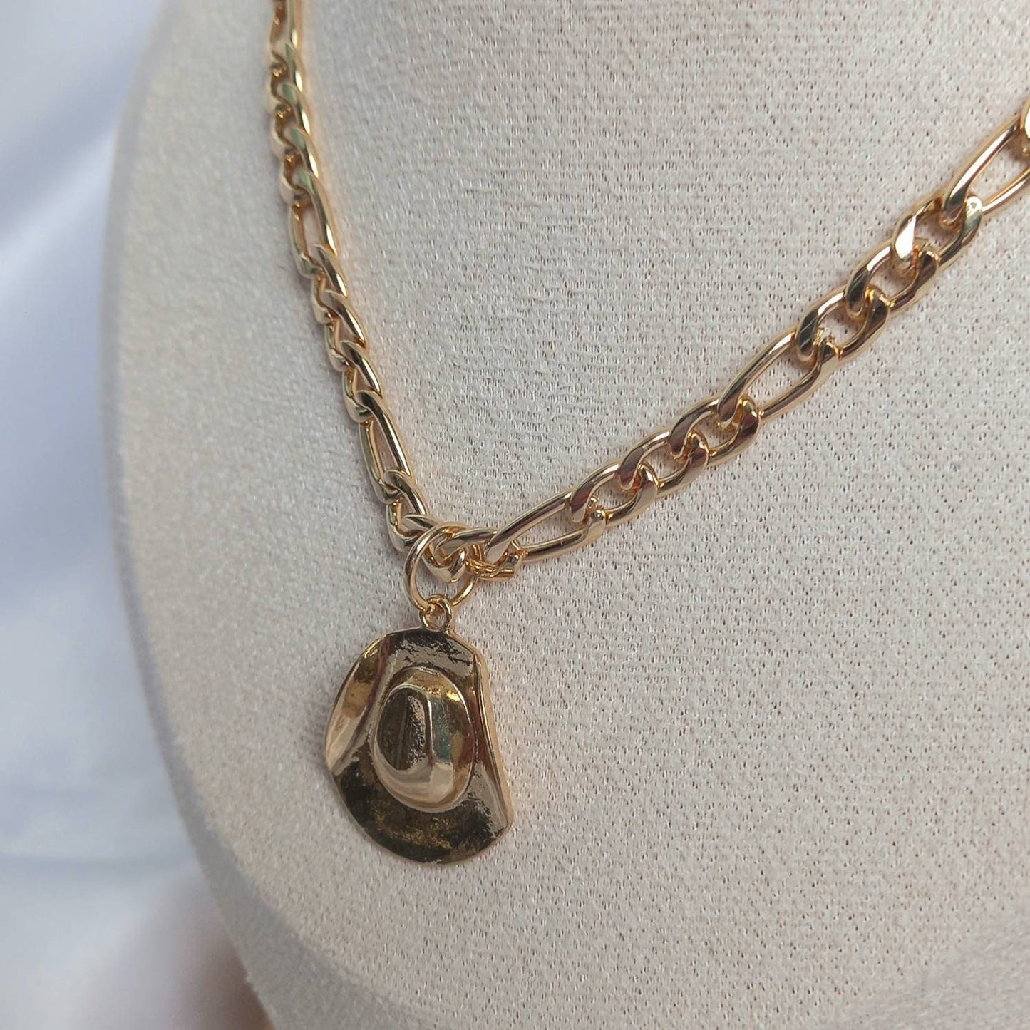 Gold Cowboy Hat Charm Necklace - Gold Necklace,Gold Jewellery,Country,Western,Gold Necklaces In The UK,Gold Cowgirl Hat Jewellery,Gold Chain