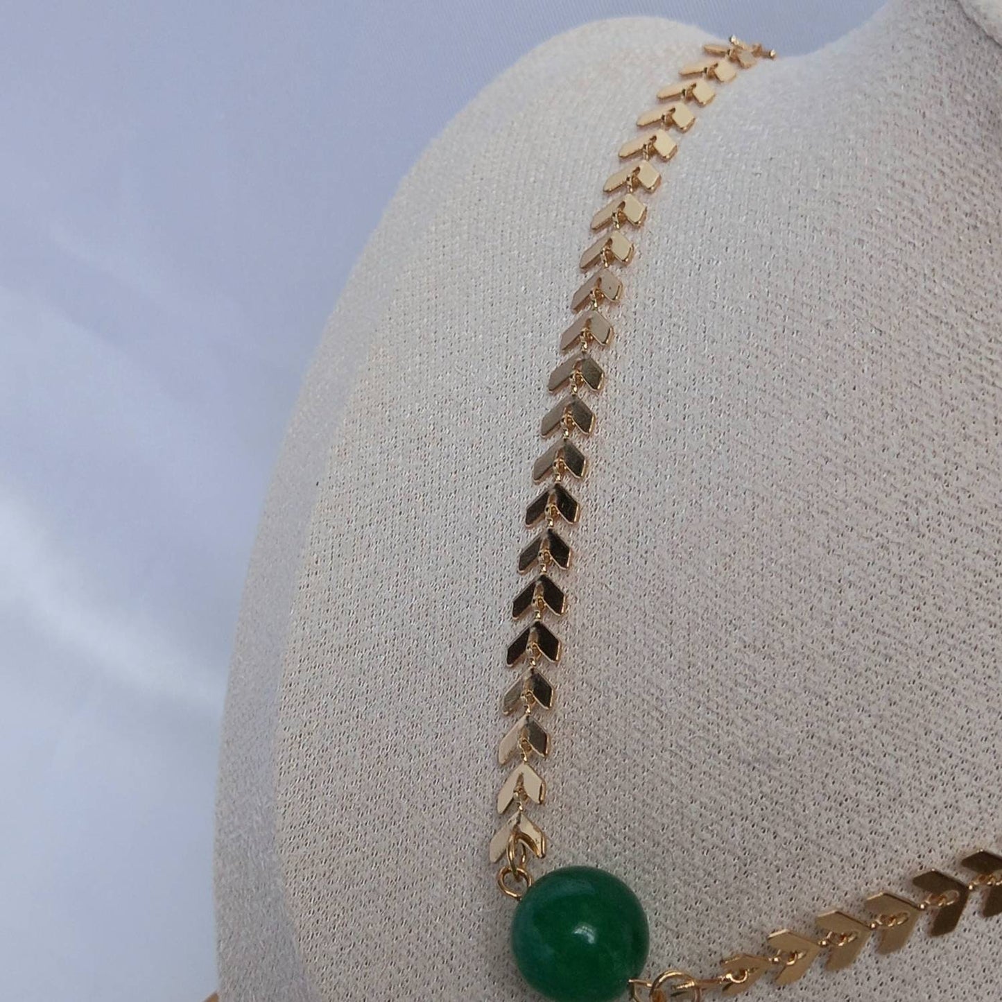 Gold Beaded Choker Necklace - Gold Necklaces,Green Beaded Necklaces,Green Necklace,Gold Jewellery In The UK,Gold Choker Necklaces In The UK