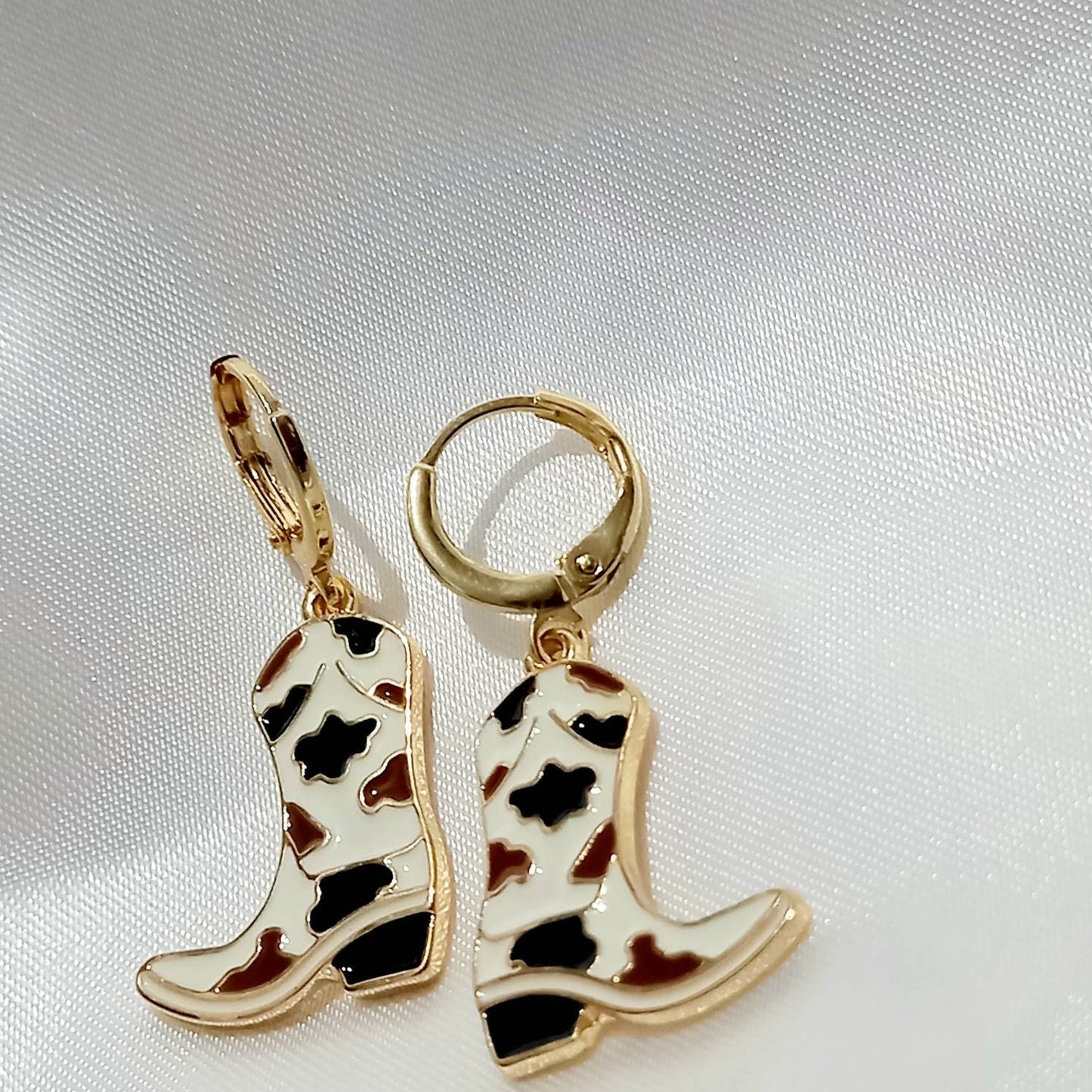 Black Cowgirl Boot Drop Earrings - Brown Earrings,Black Jewellery,Country,Western,Gold Earrings In The UK,Brown Cowboy Boots Earrings
