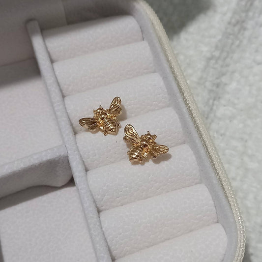 Gold Bee Stud Earrings - Bee Earrings,Bee Jewellery,Small Bee Earrings,Gold Stud Earrings In The UK,Gold Earrings In The UK,Gold Jewellery