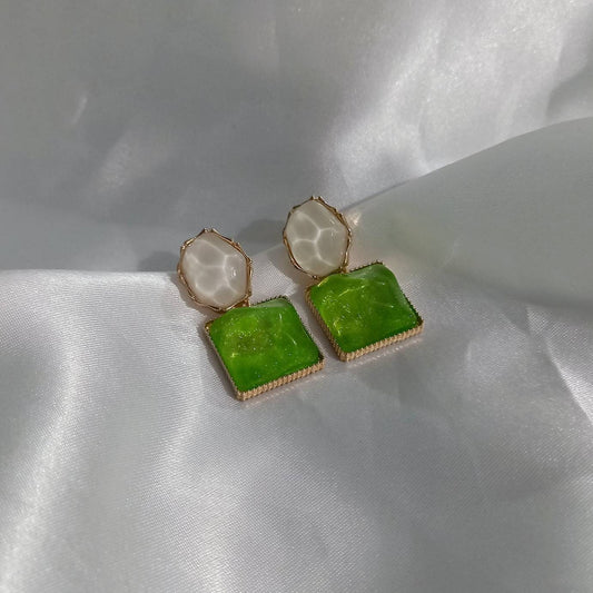 Green and White Resin Drop Earrings - Green Earrings,White Earrings,Gold Earrings,Resin Earrings,Chunky Earrings In The UK,Green Jewellery