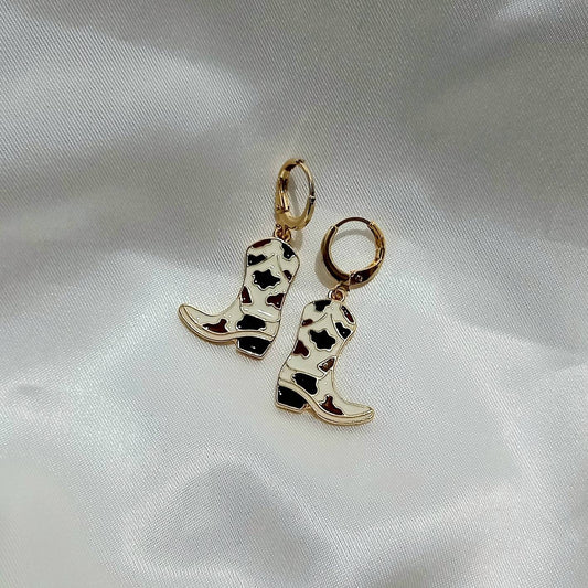 Black Cowgirl Boot Drop Earrings - Brown Earrings,Black Jewellery,Country,Western,Gold Earrings In The UK,Brown Cowboy Boots Earrings