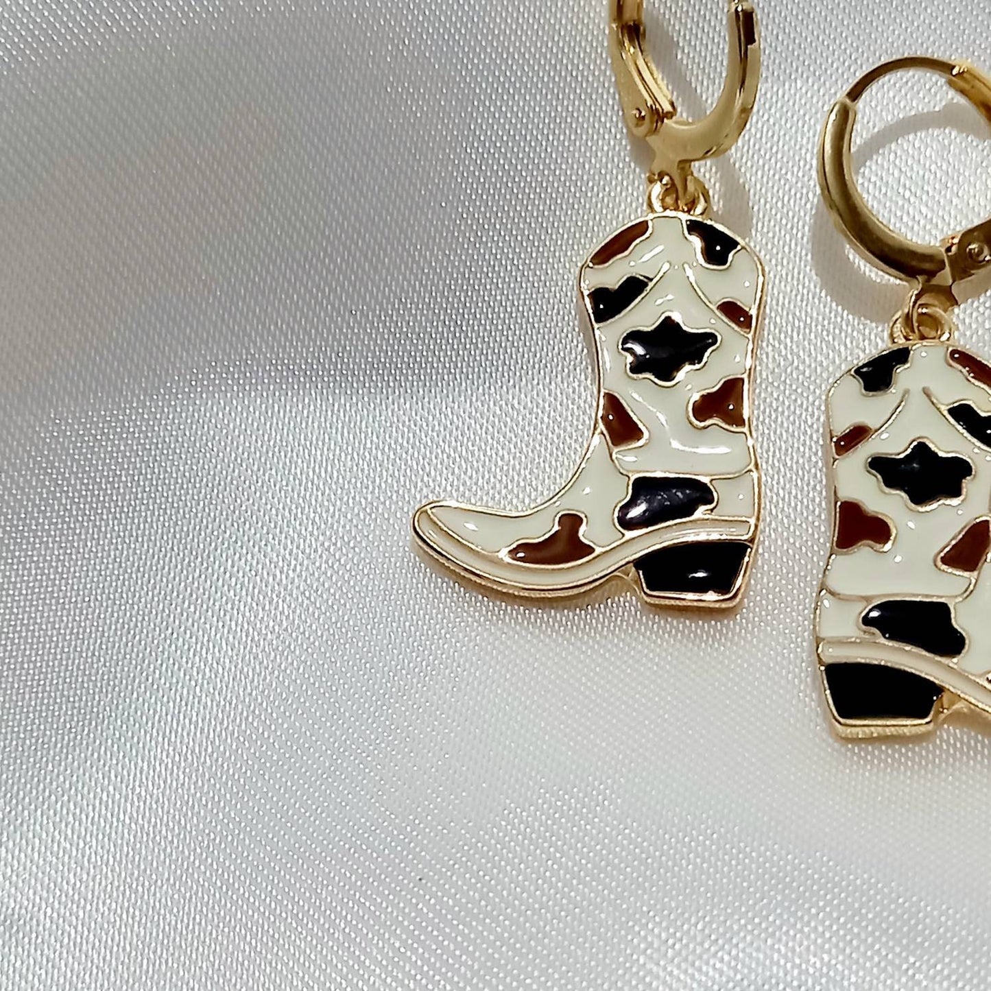 Black Cowgirl Boot Drop Earrings - Brown Earrings,Black Jewellery,Country,Western,Gold Earrings In The UK,Brown Cowboy Boots Earrings