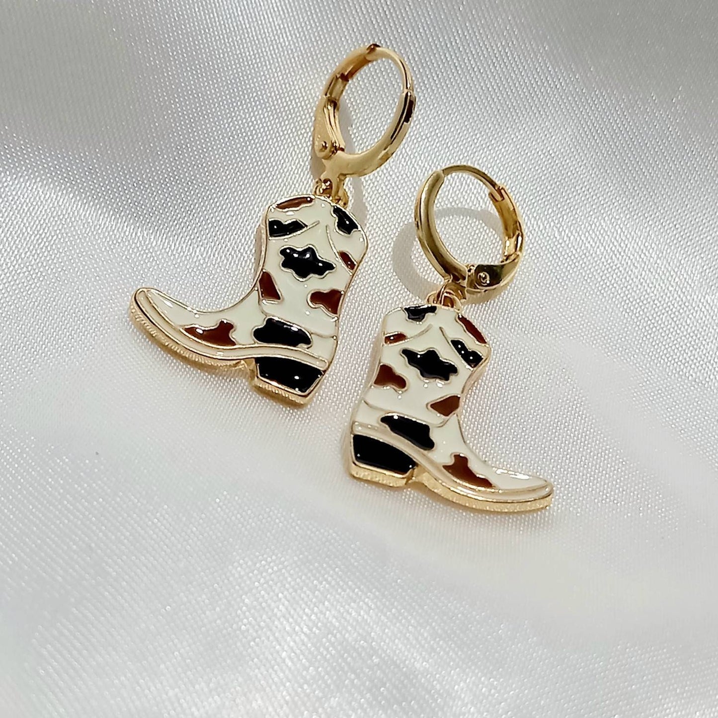 Black Cowgirl Boot Drop Earrings - Brown Earrings,Black Jewellery,Country,Western,Gold Earrings In The UK,Brown Cowboy Boots Earrings