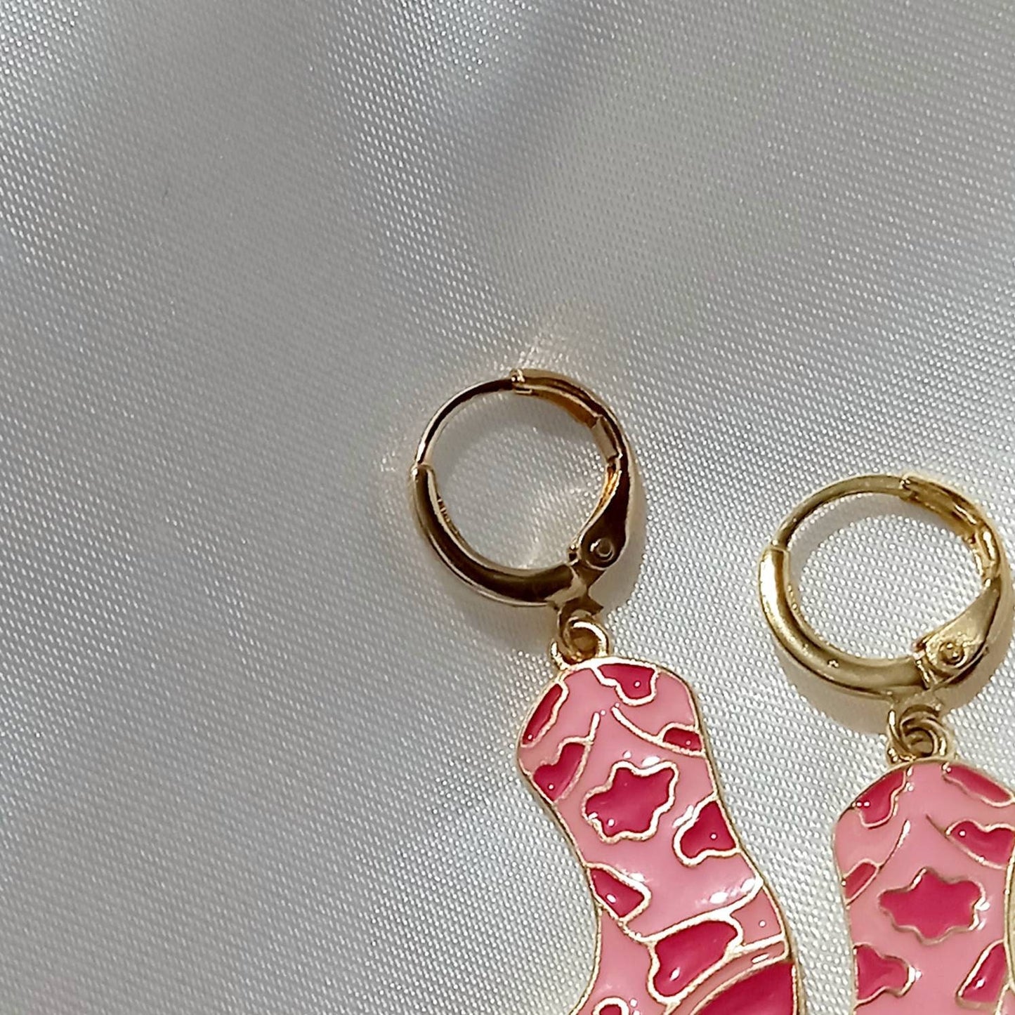 Pink Cowgirl Boot Drop Earrings - Pink Earrings,Pink Jewellery,Country,Western,Gold Earrings In The UK,Pink Cowboy Boots Earrings