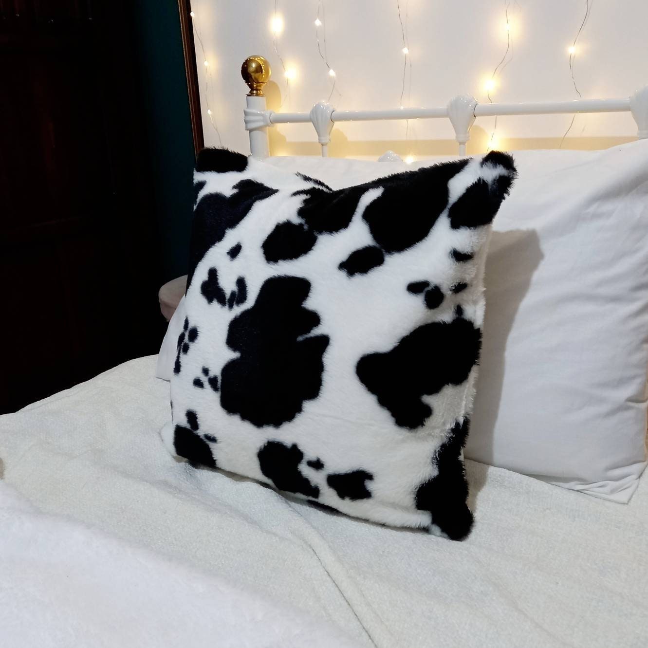 Fluffy Cowprint Cushion Cover -Teddy Bear Cushion,Cow Pattern Cushion,Black Cushions In The UK,White Cushion,Housewarming Gift,Throw Pillows
