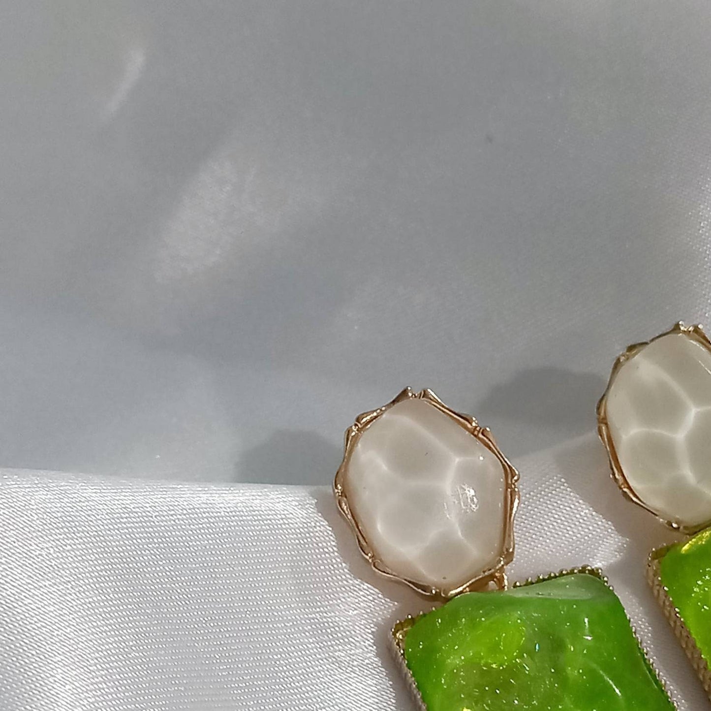 Green and White Resin Drop Earrings - Green Earrings,White Earrings,Gold Earrings,Resin Earrings,Chunky Earrings In The UK,Green Jewellery