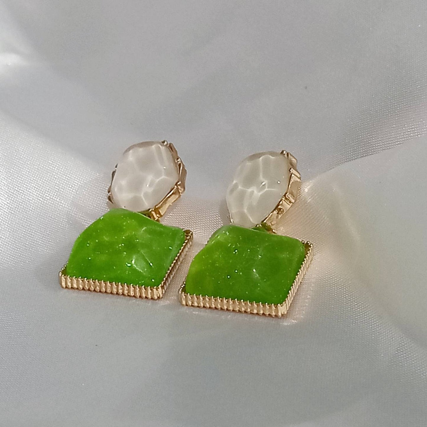 Green and White Resin Drop Earrings - Green Earrings,White Earrings,Gold Earrings,Resin Earrings,Chunky Earrings In The UK,Green Jewellery