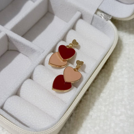 Red & Gold Retro Heart Earrings - Red Heart Earrings,70's Style Earrings,Red Vintage Style,Red Jewellery In The UK,Gold Earrings In The UK